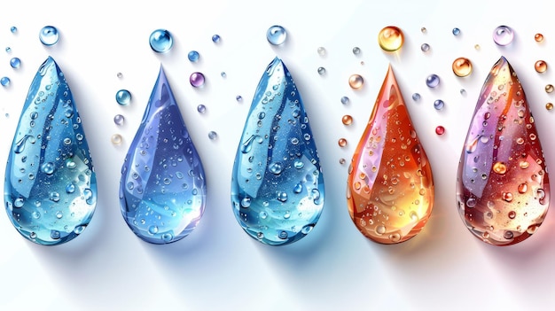 Foto gotas de agua gotas de rocío o lluvia aisladas sobre un fondo blanco conjunto realista moderno de flujos líquidos de agua pura condensación en superficies frías