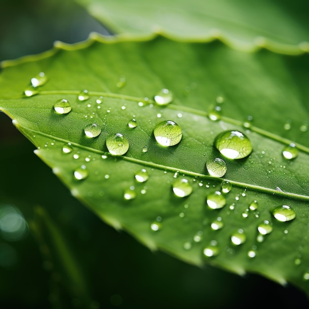 Gotas de agua en una hoja ai