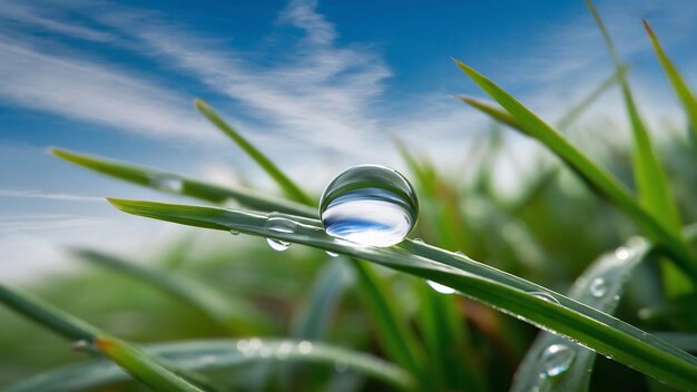 Foto gotas de agua en la hoja de hierba