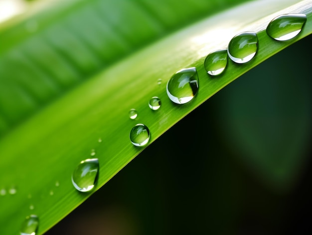 Gotas de agua en una hoja verde generadas por ai