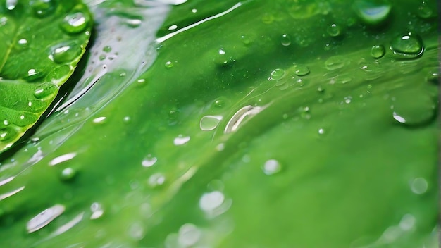 Gotas de agua en una hoja verde con gotas de agua