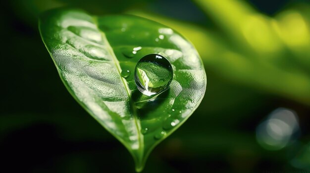 Gotas de agua en la hoja verde