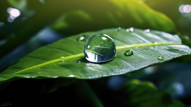 Gotas de agua en la hoja verde