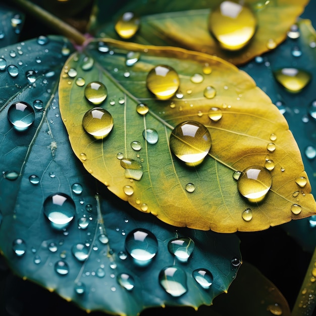 gotas de agua en una hoja