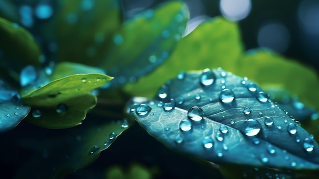 Gotas de agua en una hoja