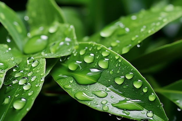 Foto gotas de agua en las hojas en el bosque