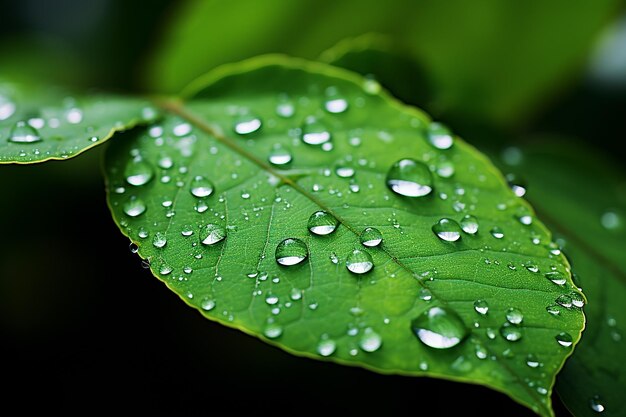 gotas de agua en las hojas en el bosque