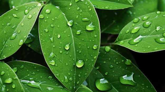 Gotas de agua en las hojas