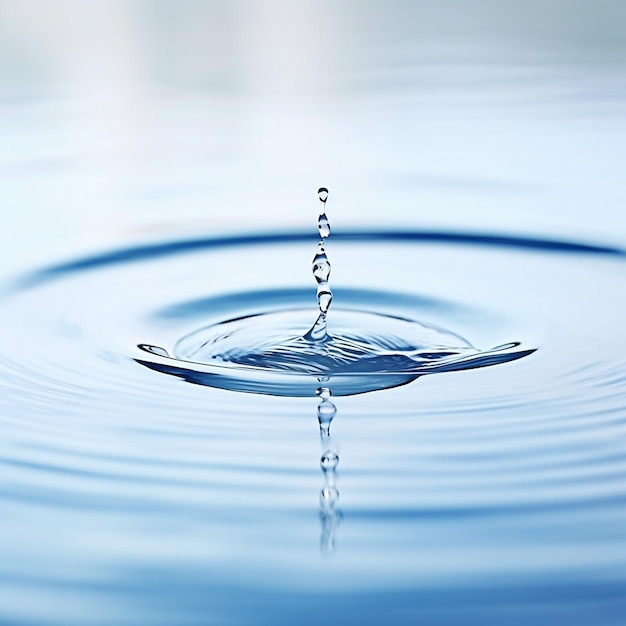 Gotas de agua limpias y simples que caen en una piscina clara creando ondas