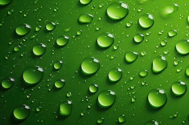 gotas de agua líquida en un fondo verde