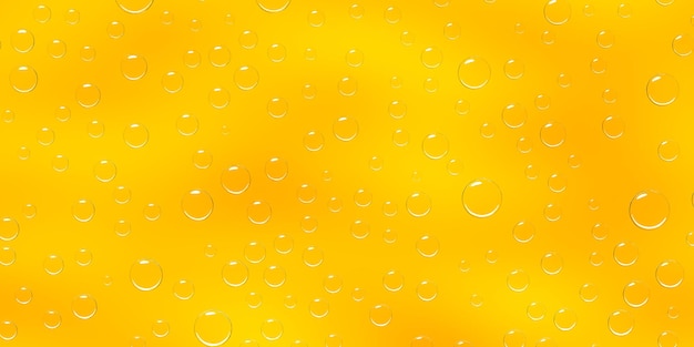 Gotas de agua o cerveza sobre fondo de vidrio amarillo 3D render Patrón de gotas de agua pura condensación de rocío o gotas de lluvia en la ventana Textura húmeda abstracta jugo frío o champán