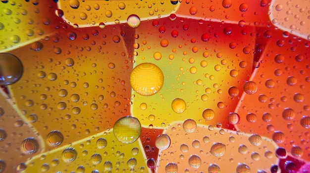 Gotas de agua en la pantalla del teléfono con un fondo colorido