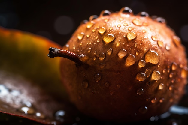 Gotas de agua en una pera