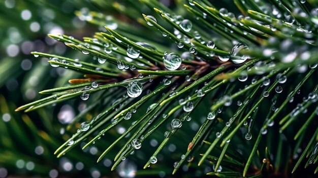 gotas de agua en un pino