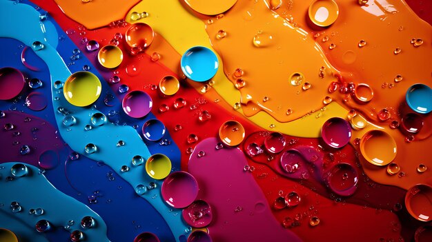 Foto gotas de agua de pintura en un fondo colorido