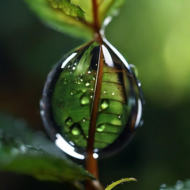 Gotas de agua de la planta en la AI forestal