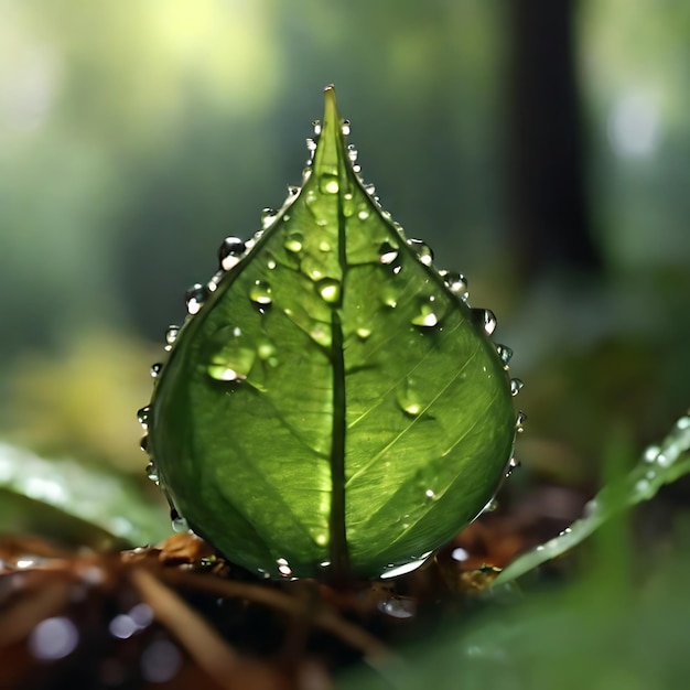 Gotas de agua de la planta en la AI forestal