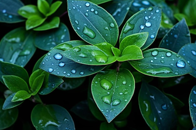 Gotas de agua en una planta verde