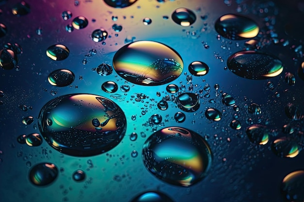 Gotas de agua de primer plano sobre una superficie IA generativa