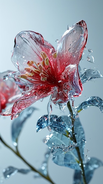 Gotas de agua que adornan una flor carmesí hermosa flor aislada en un fondo blanco IA generativa