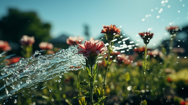 Gotas de agua que emergen de una flor de primer plano