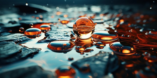 Gotas de agua que rebotan en un charco cristalino