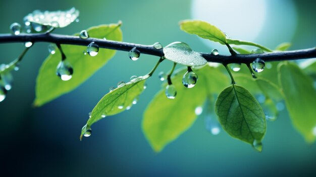 Gotas de agua en las ramas de los árboles