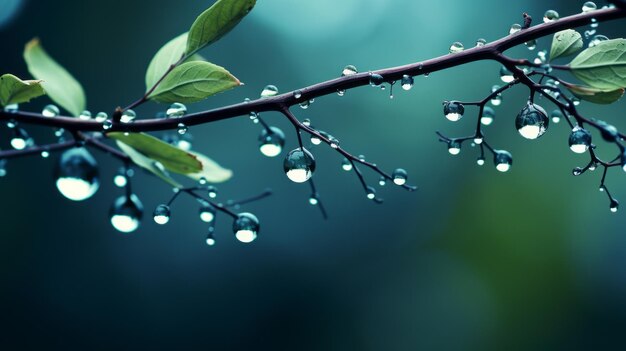 Gotas de agua en las ramas de los árboles