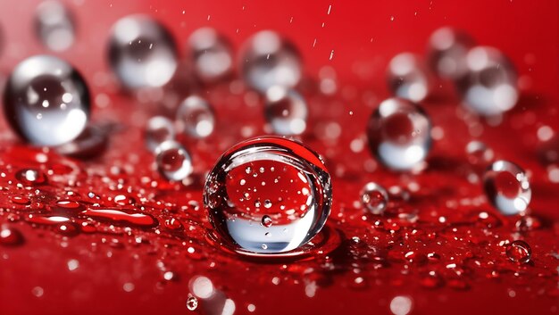 Gotas de agua realistas sobre fondo de pantalla de diseño de fondo rojo generado por AI