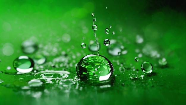 Gotas de agua realistas sobre fondo de pantalla de diseño de fondo verde generado por AI