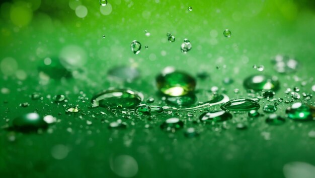 Gotas de agua realistas sobre fondo de pantalla de diseño de fondo verde generado por AI