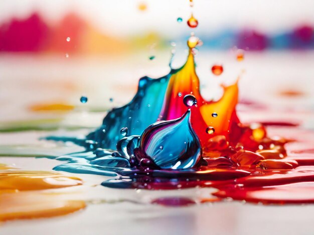 Gotas de agua salpicadas con acuarela de color arco iris