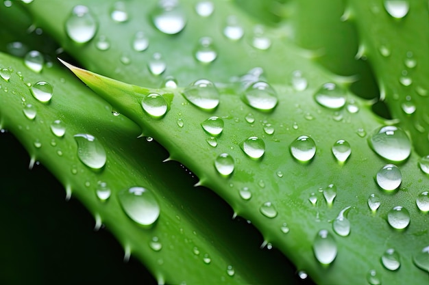 Gotas de agua sobre Aloe vera fresco