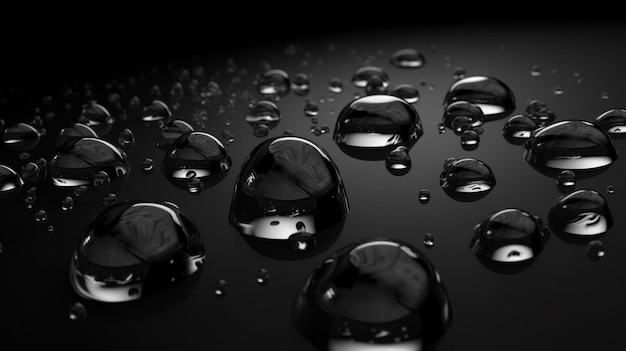 Gotas de agua sobre un fondo negro Gotas de agua sobre una superficie negra generativa ai