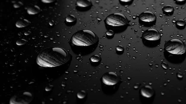 Gotas de agua sobre un fondo negro Gotas de agua sobre una superficie negra generativa ai