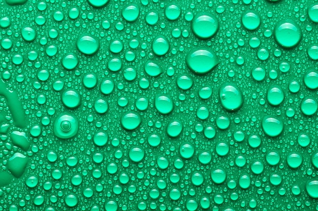 Gotas de agua sobre un fondo verde