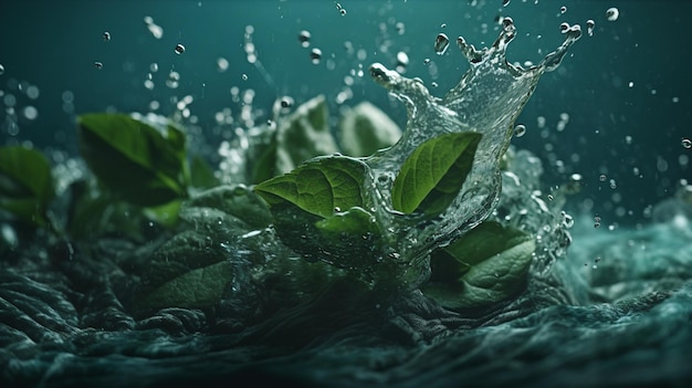 Gotas de agua sobre una hoja verde después de la lluvia ai generativa