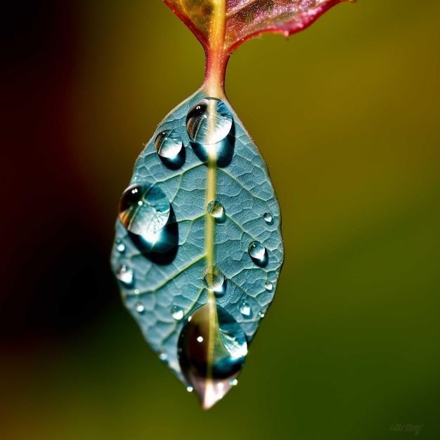 Gotas de agua sobre una hoja verde poca profundidad de campo