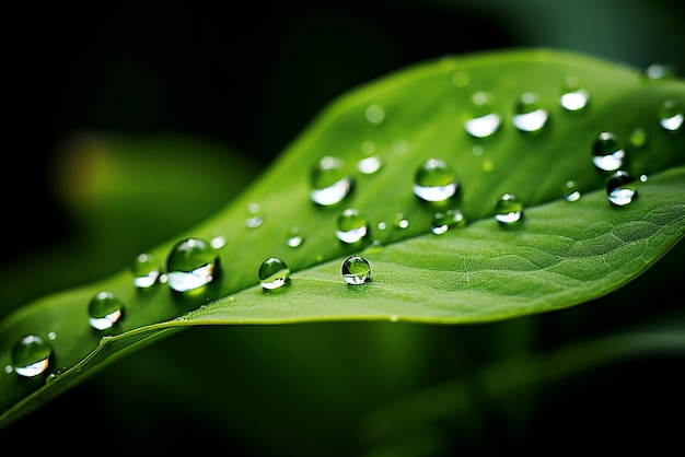 Gotas de agua sobre una hoja verde