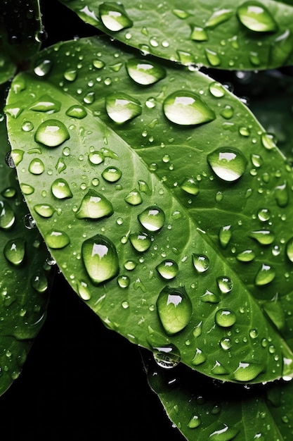 Gotas de agua sobre una hoja