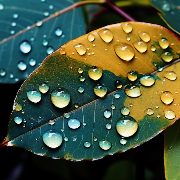 Gotas de agua sobre una hoja