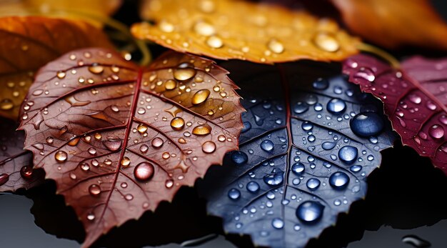 gotas de agua sobre hojas de rosa rosa