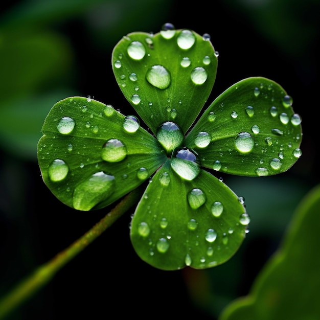 Gotas de agua sobre hojas de trébol verde Profundidad de campo