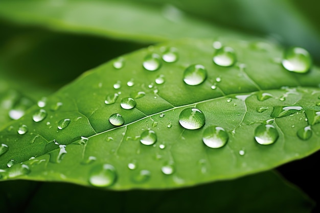 Gotas de agua sobre hojas verdes