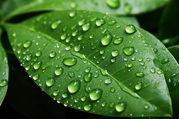 Gotas de agua sobre hojas verdes