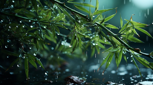 Gotas de agua sobre hojas verdes