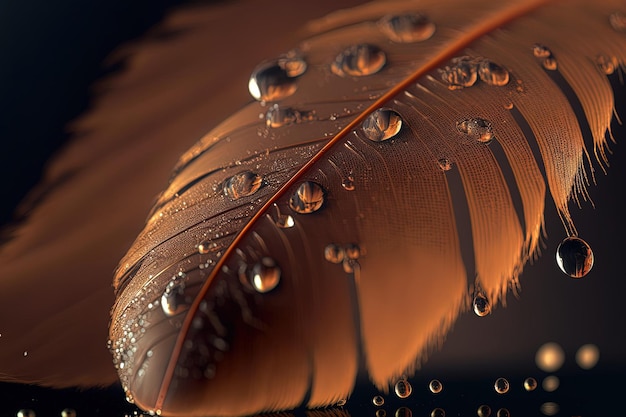 Gotas de agua sobre un telón de fondo con una textura de plumas marrones