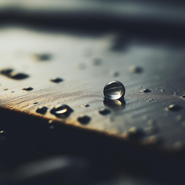 Gotas de agua en una superficie de madera ai