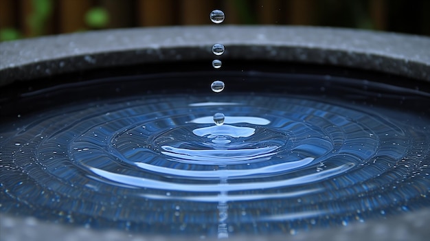 Foto gotas de agua tranquilas que crean ondas en una cuenca de agua serena