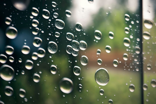 Gotas de agua transparente sobre un fondo de verano de ventana de vidrio ar 32 c 100 v 4